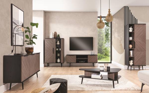 RTV-Schrank ELIO Schwarz - Braun - Holzwerkstoff - Metall - 150 x 60 x 41 cm