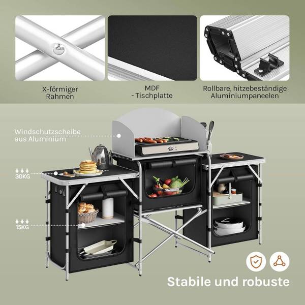 Campingküche Nicol Schwarz - Aluminium - 175 x 110 x 48 cm