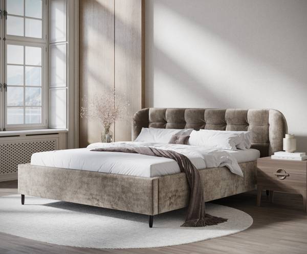 Gestoffeerde bed Nuno III beige - Ligoppervlak breedte: 120 cm