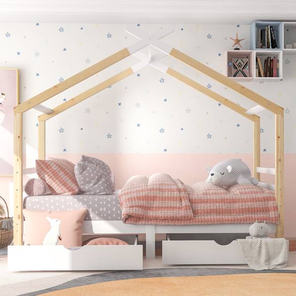 Kinderbed HomeyⅠ wit - grenenhout - 96 x 183 x 210 cm