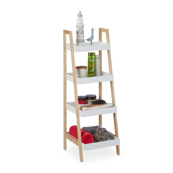 Badregal Leiter weiß Braun - Weiß - Holzwerkstoff - 35 x 99 x 36 cm