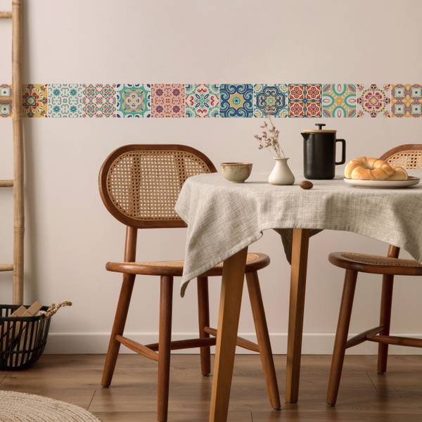 Bande Décorative Tuiles Portugaises Bleu - Vert - Rouge - Blanc - Polaire - 10 x 300 x 300 cm