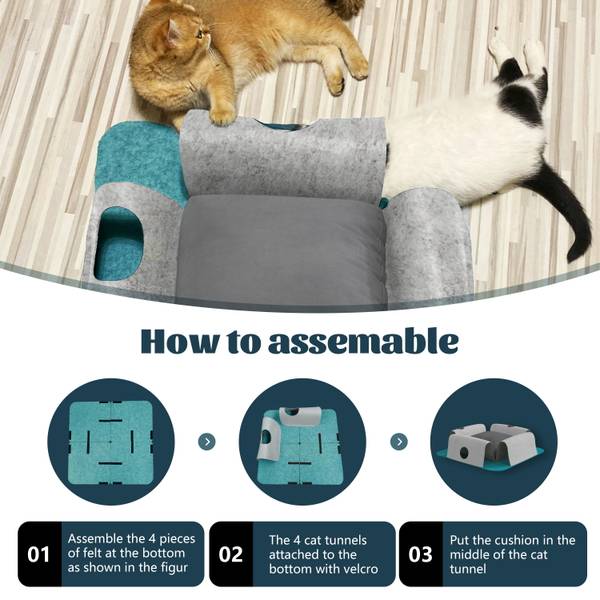 Tunnel pour chat KB Bleu - Blanc - Polyester - 35 x 14 x 35 cm