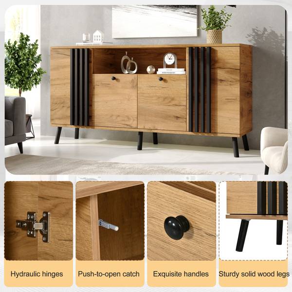 Sideboard Astraios Ⅷ Schwarz - Braun - Holzwerkstoff - Massivholz - 140 x 71 x 35 cm