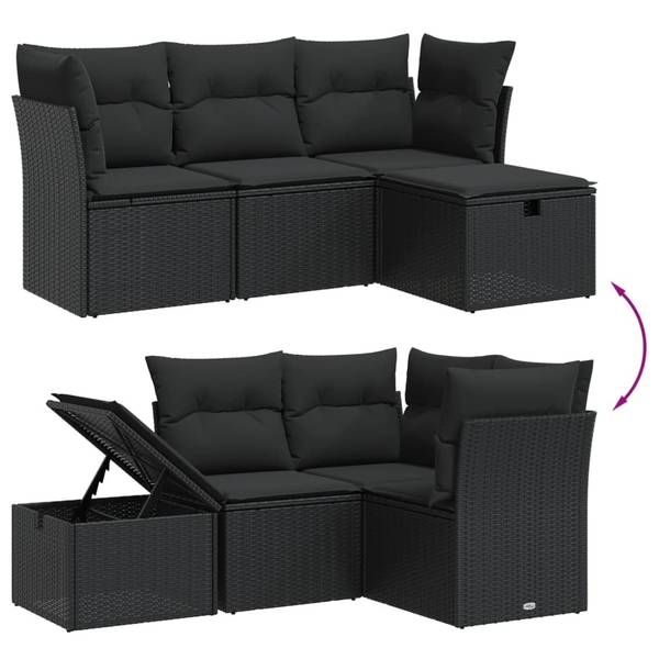 Garten-Lounge-Set 3036577-3 (4-teilig) Schwarz - Polyester - Stahl - 55 x 69 x 62 cm