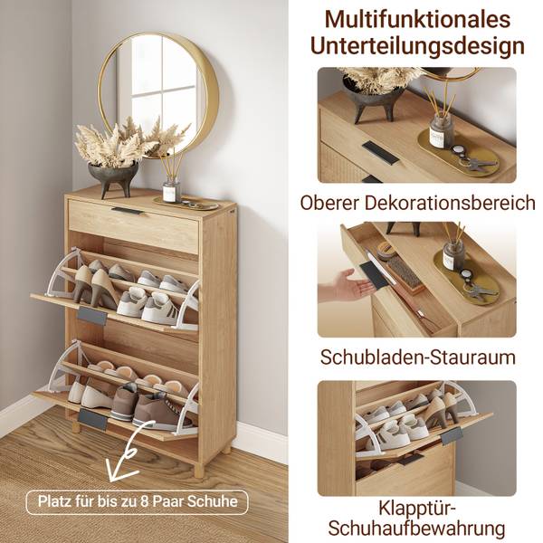 Schuhschrank FSR212-N Braun - Holzwerkstoff - Massivholz - 24 x 95 x 60 cm