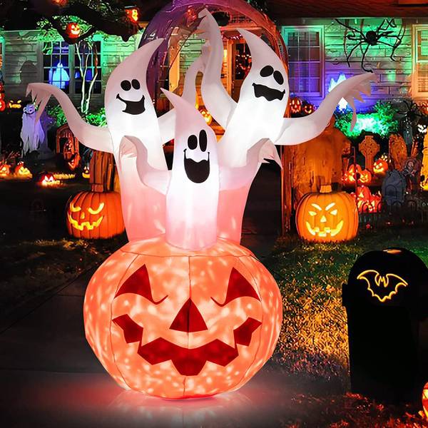 Aufblasbarer Halloween-Kürbis Orange - Weiß - Textil - 90 x 182 x 140 cm