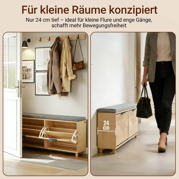 Schuhbank FSR211-N Braun - Holzwerkstoff - Textil - 24 x 50 x 100 cm