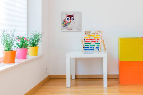 Impression sur toile Hibou Momo Coton - 25 x 25 x 4 cm