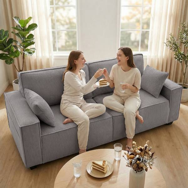 3-Sitzer Sofa 83B-784V00LG Grau - Cord - 79 x 91 x 218 cm