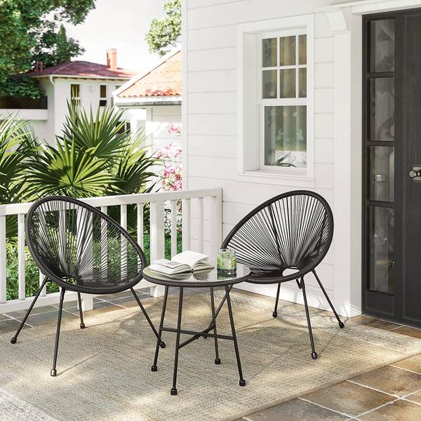 3er-Set Gartenstuhl Schwarz - Metall - 65 x 77 x 64 cm