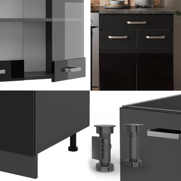 Küchenzeile R-Line 42888 Anthrazit - Hochglanz Schwarz
