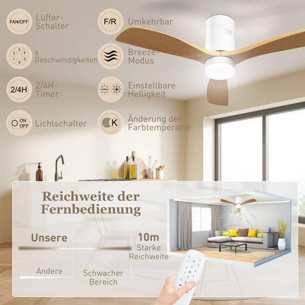 Deckenventilatorleuchten B31-516V00ND Braun - Massivholz - 117 x 29 x 117 cm