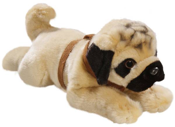 Kuscheltier Mops mit Geschirr Beige - Kunstfell - 16 x 19 x 35 cm