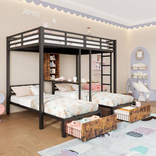 Etagenbett Arya Schwarz - Holzwerkstoff - Metall - 206 x 180 x 226 cm
