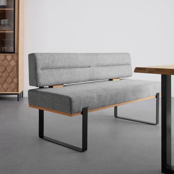 Sitzbank CANON Grau - Metall - Textil - Holz teilmassiv - 160 x 85 x 60 cm