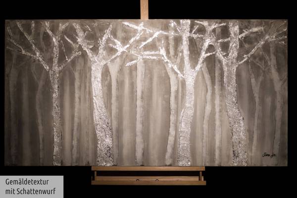 Acrylbild Handgemalt Figurativ Pim Grau - Baumwollstoff - 120 x 60 x 4 cm