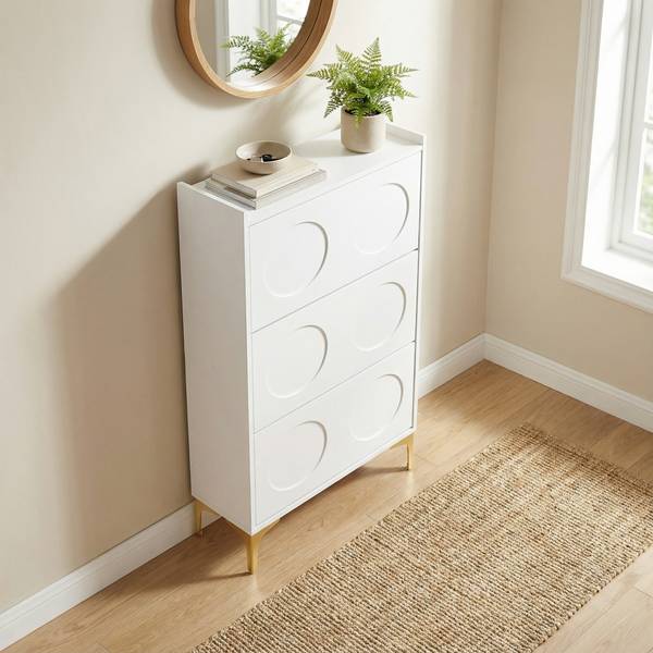 Schuhkipper Holoenzym Weiß - Holzwerkstoff - 63 x 120 x 24 cm