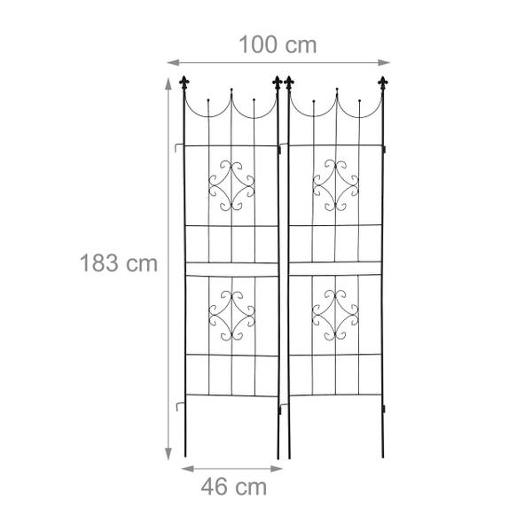 Set de 2 grilles tuteur en métal Noir - Fer - 46 x 183 x 1 cm
