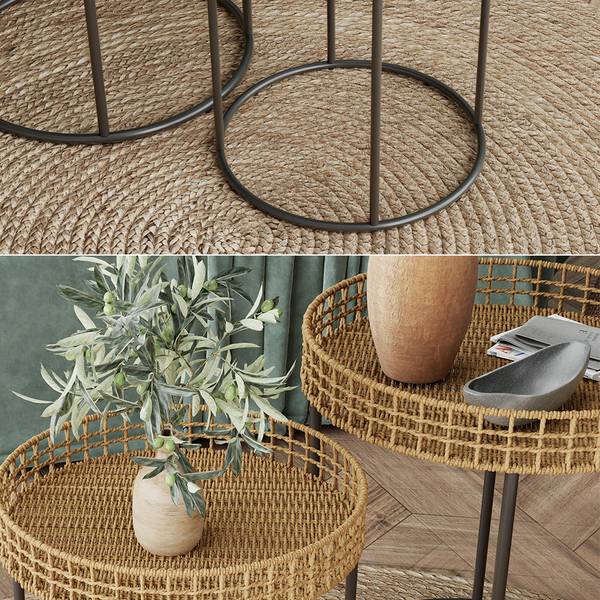 Couchtisch-Set Brunswick 49378 Schwarz - Braun - Metall - 44 x 48 x 44 cm