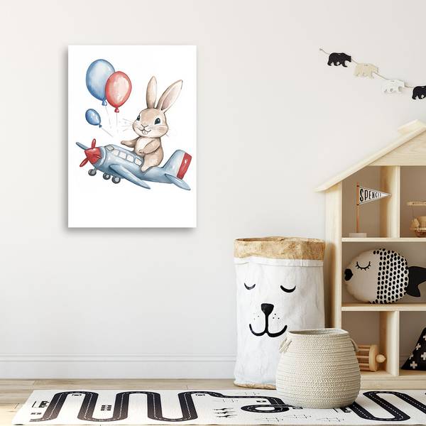 Afbeelding, Konijn in een vliegtuig met 60 x 90 cm