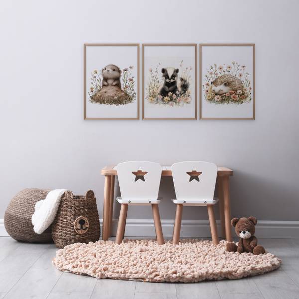 Poster Waldtiere mit Blumen 3er Set 21 x 30 x 30 cm