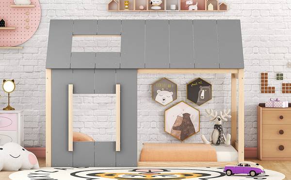 Hausbett-O22136 Braun - Massivholz - 95 x 150 x 206 cm