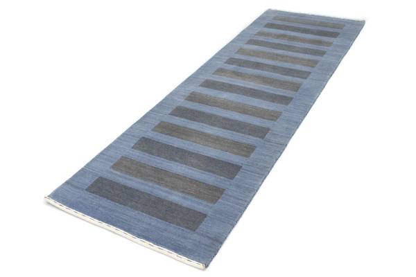 Wollteppich Läufer Stripy Blau - Wolle - 80 x 2 x 250 cm