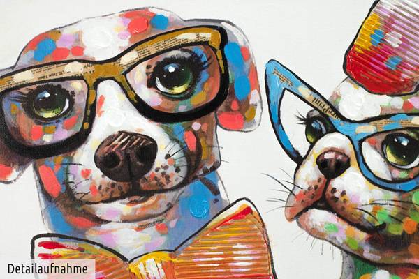 Tableau peint à la main Chiens Portraits Coton - 120 x 40 x 4 cm