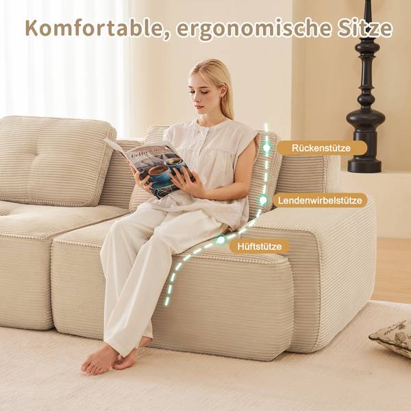 Ecksofa FX-OTM Beige - Cord - 293 x 69 x 177 cm