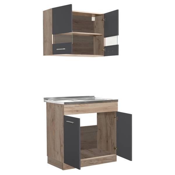 Coin cuisine sans plan de travail 2324 Anthracite - Marron - Gris - Imitation chêne - Bois