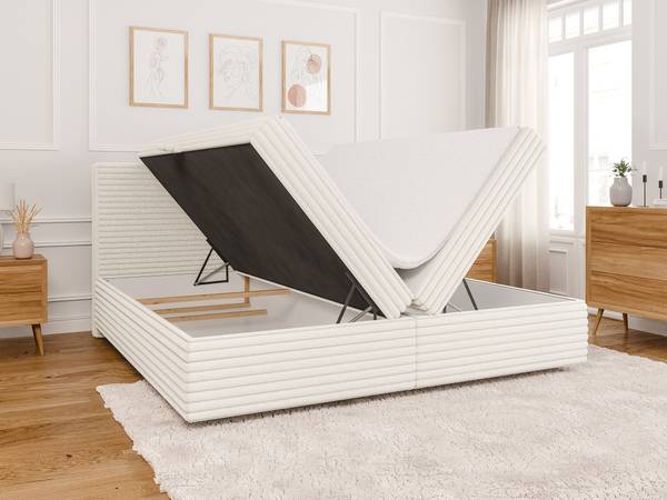 Boxspringbed met opbergruimte Maya beige - Breedte: 205 cm