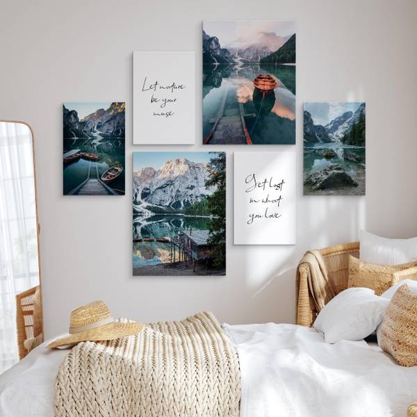 Leinwandbilder Set Zitate Landschaften Schwarz - Blau - Grün - Leinen - 90 x 80 x 80 cm