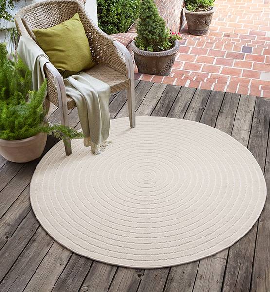 Flachgewebe Outdoor Teppich Santo Plus C Weiß - Polypropylen - 160 x 1 x 160 cm
