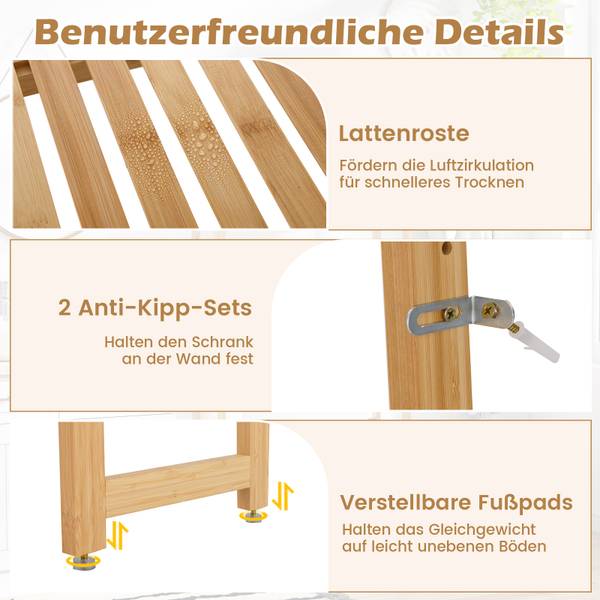 Toilettenregal NM0315ZMDE Braun - Bambus - 25 x 166 x 72 cm