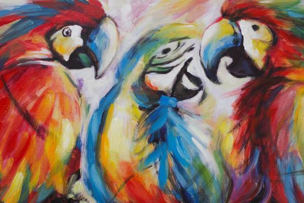Acrylbild Handgemalt Papagei Mad Baumwollstoff - 100 x 75 x 4 cm
