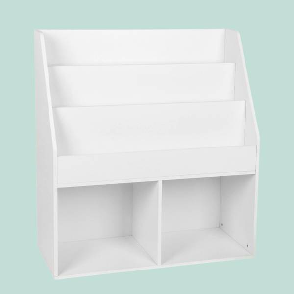 Kinderboekenkast met 2 manden blauw - wit - plaatmateriaal op houtbasis - papier - textiel - 72 x 79 x 31 cm