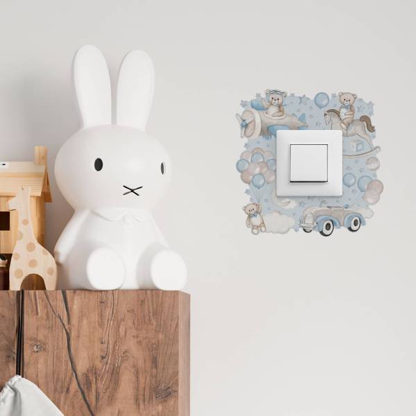 Lichtschalter-Sticker Teddybären Schwarz - Blau - Grau - PVC - 20 x 20 x 20 cm
