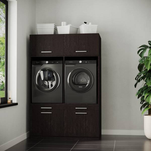 Waschmaschinenschrank Budapest Schwarz - Holzwerkstoff - 133 x 209 x 70 cm