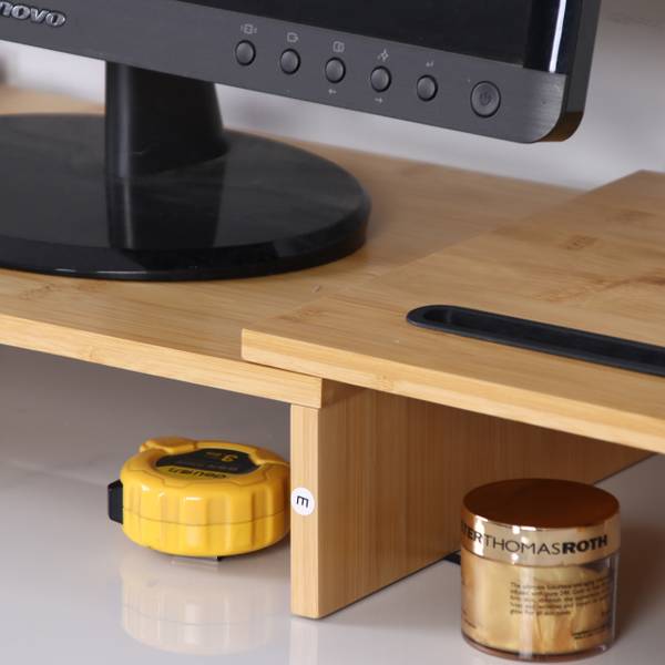 Monitorstandaard 2 schermen verstelbaar bruin - bamboe - kunststof - 105 x 10 x 27 cm