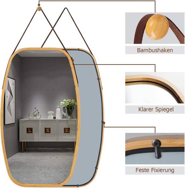 Schmuckspiegel Badezimmerspigel Braun - Bambus - 44 x 2 x 77 cm