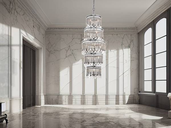 LED XXL Kronleuchter extra lang, Chrom Silber - Stahl - Kristallglas - 56 x 188 x 188 cm