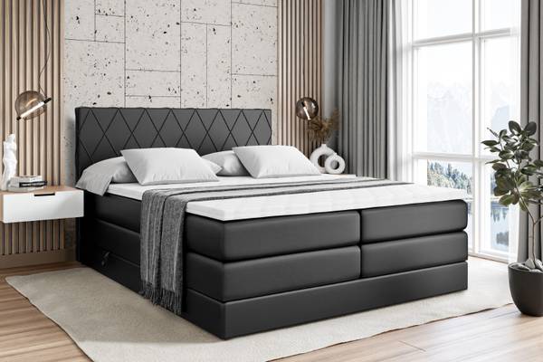 Boxspringbett LEPARO KING Hochglanz Schwarz - Breite: 160 cm
