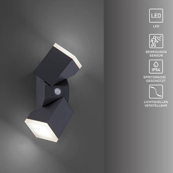 LED Außenleuchte Ryan Sensor Grau - Metall - 14 x 22 x 11 cm