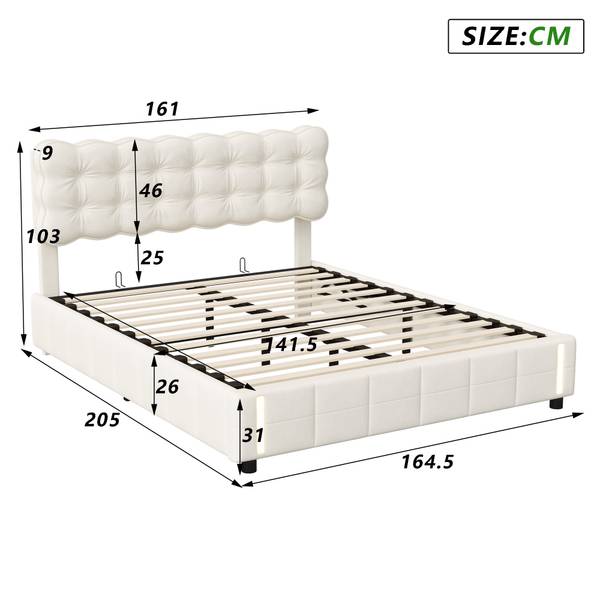 Polsterbett Boxspringbett HYF06 Beige - Metall - Massivholz - 161 x 103 x 205 cm