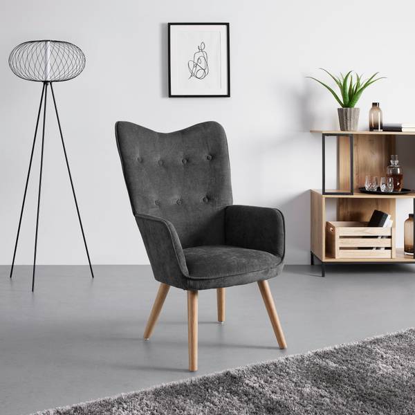 Ohrensessel NATALIE Grau - Metall - Massivholz - Textil - 64 x 99 x 68 cm