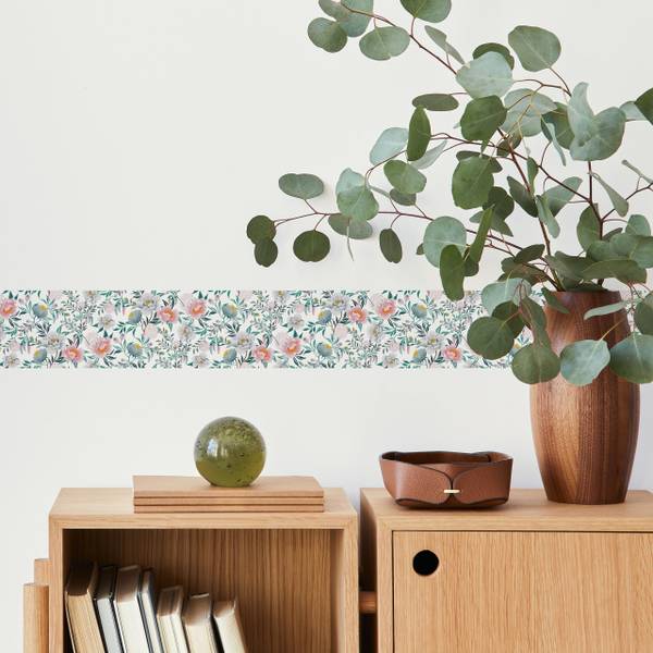 Tapetenbordüre Blumen Blätter Pflanzen Blau - Grün - Pink - Fleece - 10 x 300 x 300 cm
