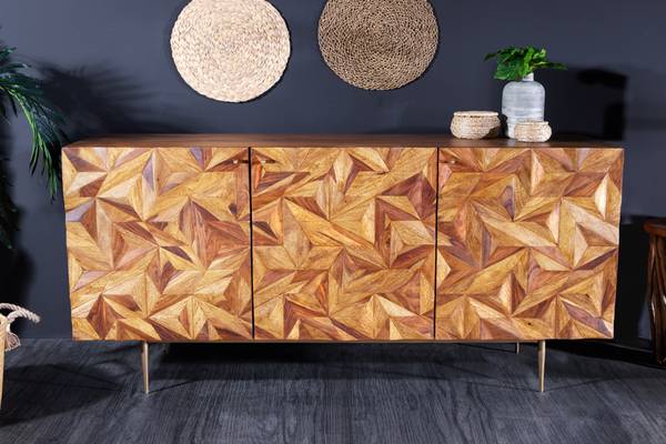 Sideboard ALPINE Braun - Gold - Sheesham - 145 x 73 x 43 cm
