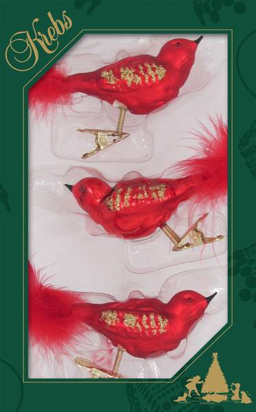 Weihnachtsornamente Vögel 3er-Set Glas - 4 x 4 x 9 cm