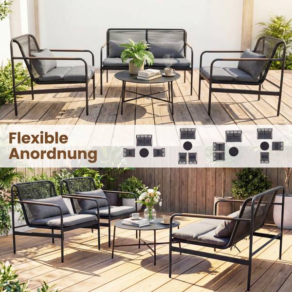 Gartenmöbel Set ZB34984SD 4-tlg. Grau - Rattan - 73 x 77 x 112 cm